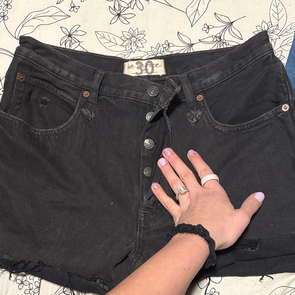 We The Free Black High-Rise Button-Front Denim Shorts